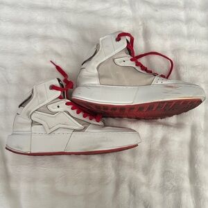 A.S.98 White and Red High-Top Sneakers